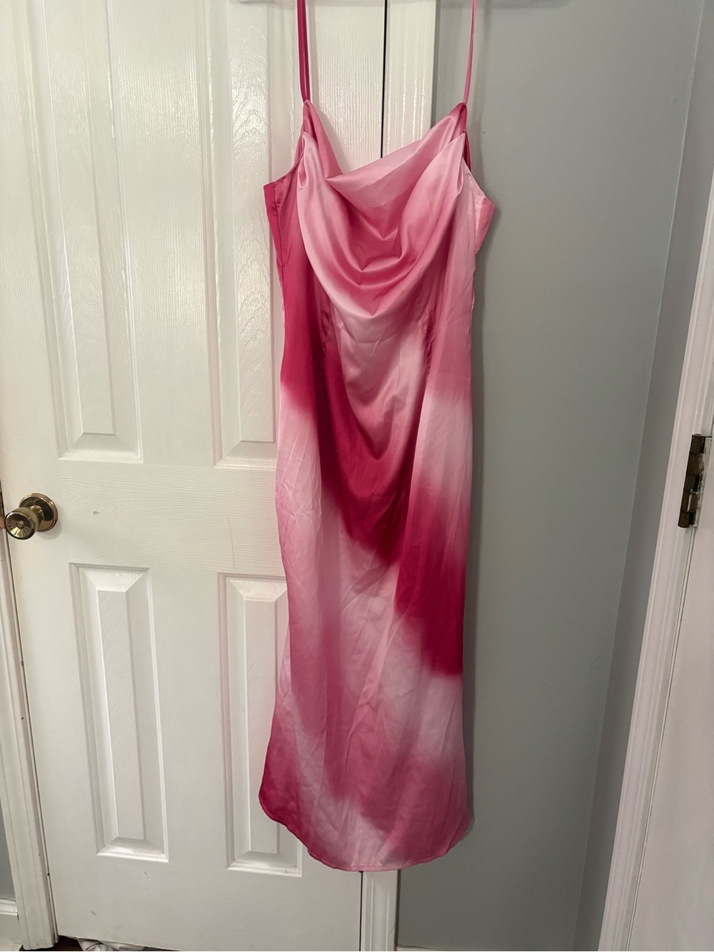 Pink Ombre Satin Cowl Neck Dress Women's Midi Dress - Picture 2 of 3